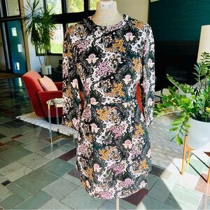 A.L.C. Silk print peplum dress with side pockets and 3/4 sleeves in size 2.